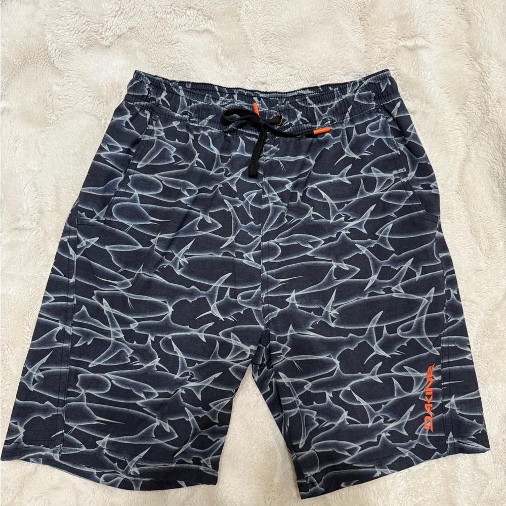 Dakine Boy’s Shark Print Swim Shorts - Black size medium